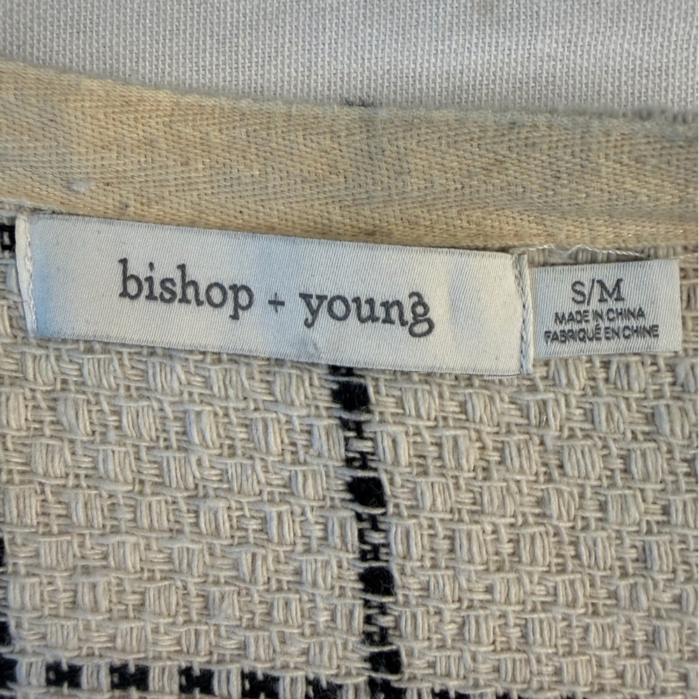 Anthropologie Bishop & Young White Black Check Tassled Woven Dolman Sleeve M - Picture 4 of 6